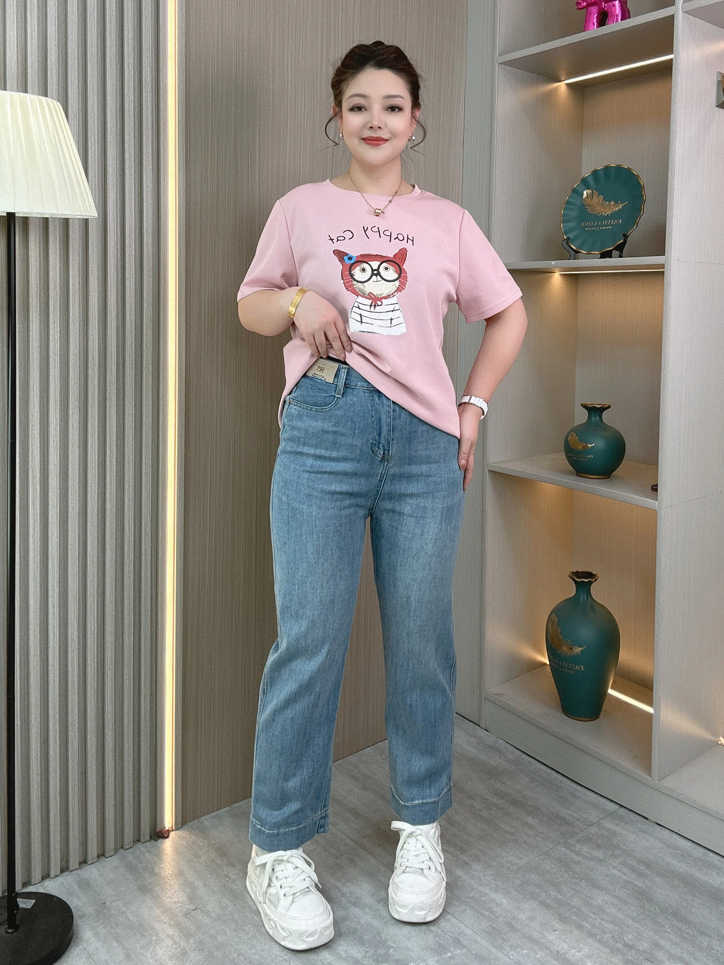 

Джинсы с высокой талией и прямыми штанинами для женщин, облегающие повседневные хлопковые джинсовые брюки, новинка весна-лето, большие размеры, свободный крой, стройнящие.