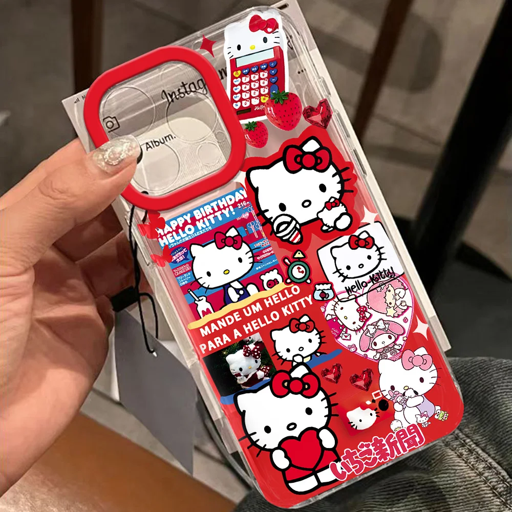 Etui na telefon Cute Sticker Labels Hello Kitty do Samsung A12 A13 A15 A22 A23 A24 A25 A30 A53 A54 A55 A72 A73 5G Transparent Cover