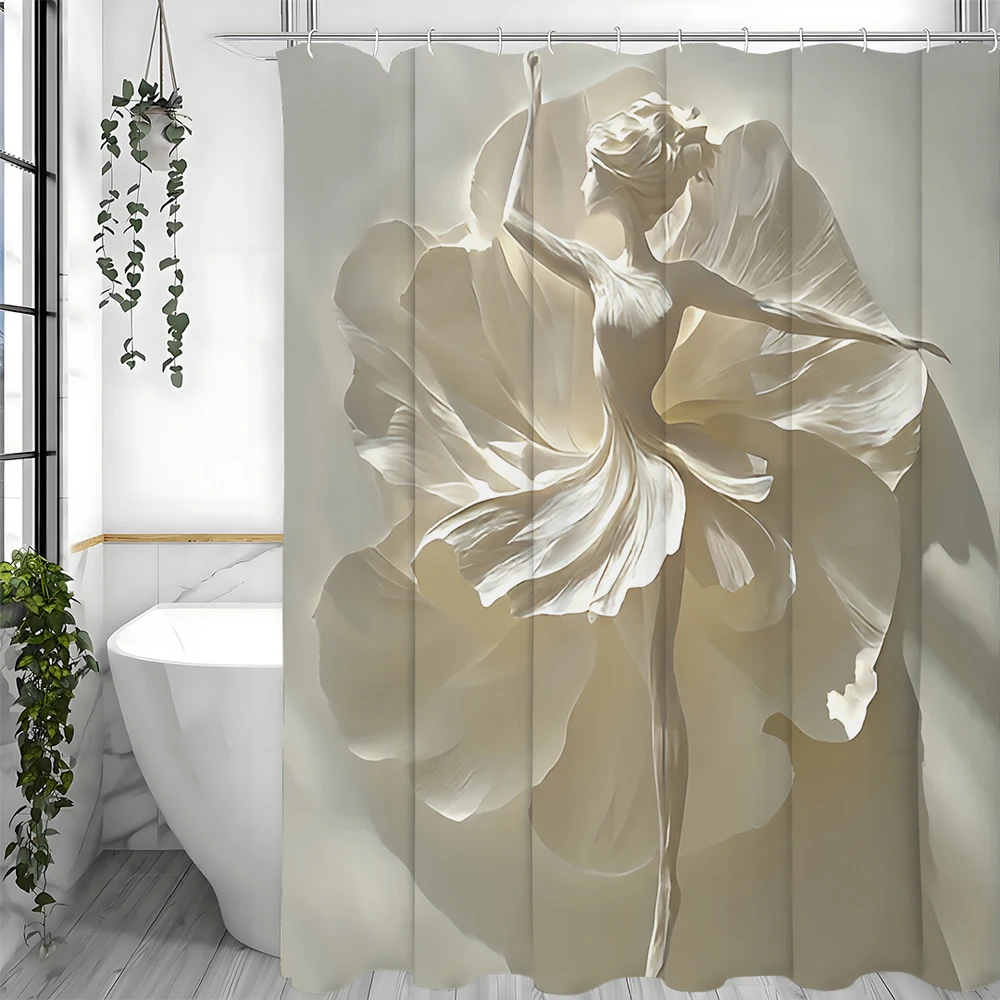 

Ballerina Dance Shower Curtain, Light Relief Floral Female Abstract Bathroom Decorative Shower Curtain, Waterproof Shower Curtai