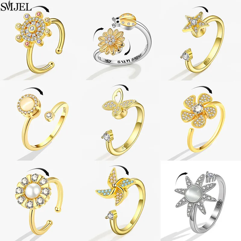 Vintage Schmetterling Tier Fidget Spinner Ring Angst für Frauen Sorgen Stressabbau Verstellbare offene Knöchelringe Hochzeitsschmuck