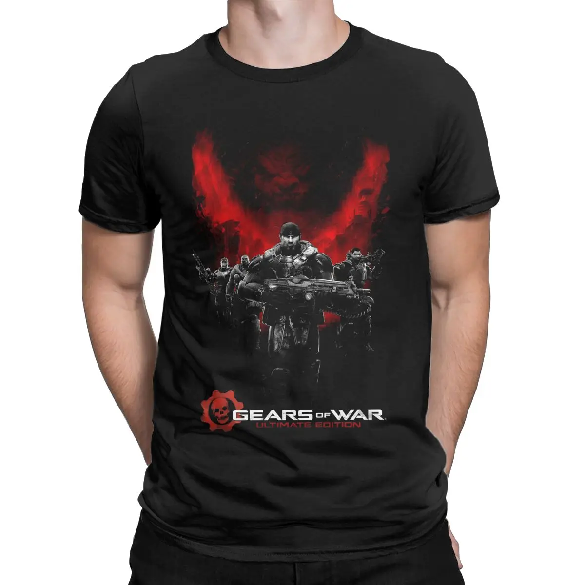 Men T-Shirt Gears Wars Vintage Pure Cotton Tees Short Sleeve Shotting Game Crimson Omen T Shirts Crew Neck Clothes Gift