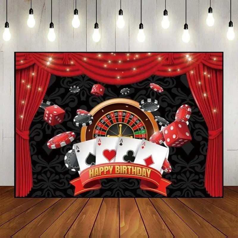 

Happy Birthday Photography Custom Casino Night Party Wall Las Vegas Backdrop Baby Shower Gambling Slot Machines Cake Decoration