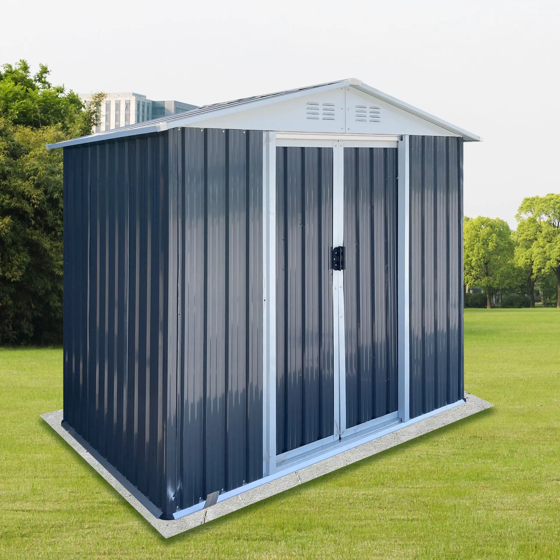 China Export 4X6 Ft Metal Outdoor Storage Shed  in Charcoal Grey Green White-Tool Sheds & Storage House