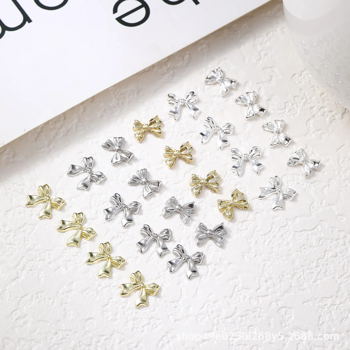 50Pcs/Pack Gold Bow Tie Nail Charms - Metal Alloy Rhinestone Nail Art, Cross-Border Press-On Nail Decor for Elegant Manicures