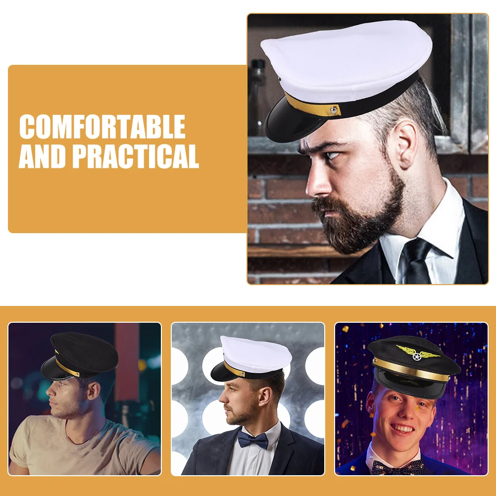 2 szt. Kapelusz marynarski z regulacją dla dorosłych, kapelusz kapitana jachtu, kostium, akcesorium na imprezę na łodzi dla mężczyzn i kobiet, biały czarny