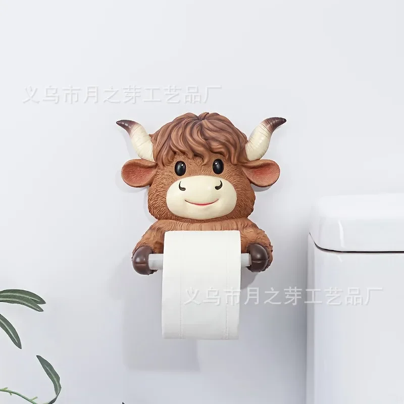 Resin Scottish Highland Cattle Figurine Cute Desk Decor Creative Home Office Tabletop Ornament Stress Relief Statue Gift