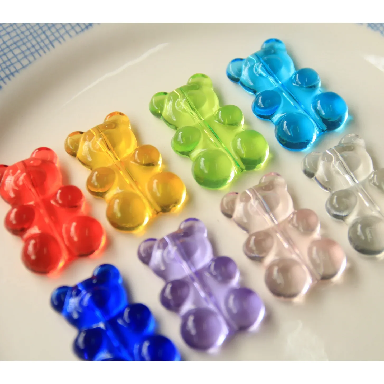 5pc Kawaii Cute Jelly Solid Color Large Straight Hole Bear diy Resin beads Accessories Cute Earrings Hair Accessories Wholesale