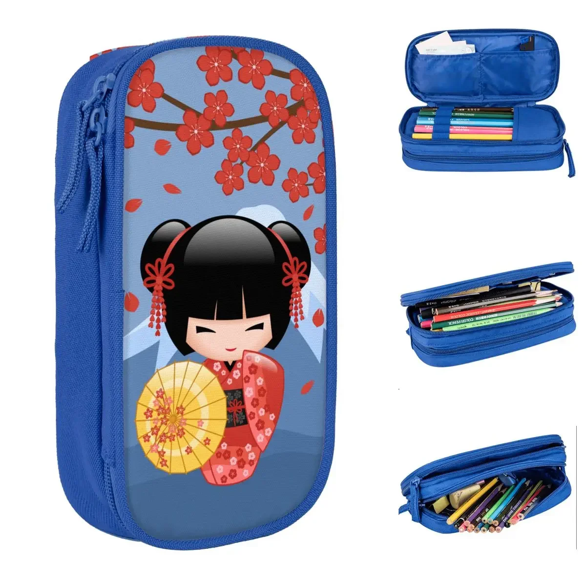 New Sakura Kokeshi Doll Pencil Case Cute Girl Pencilcases Pen Box for Student Large Storage Bag Students School Gifts Stationery