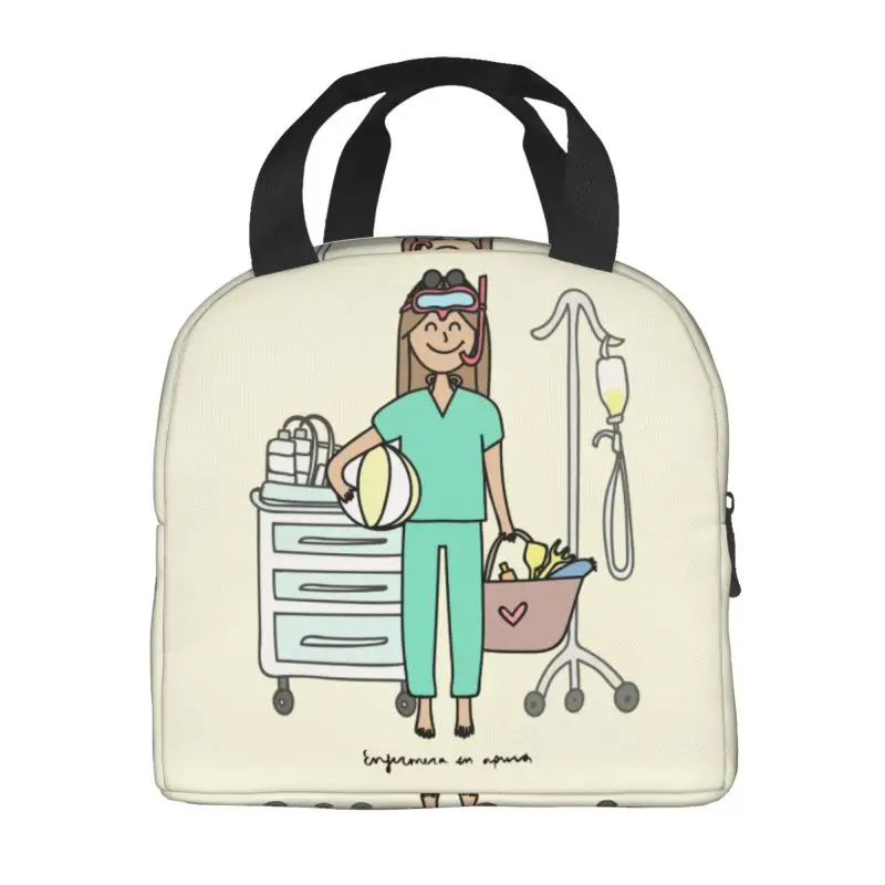 Custom Enfermera En Apuros Doctor Nurse Medical Lunch Bag Women Cooler Thermal Insulated Lunch Box for Adult Office