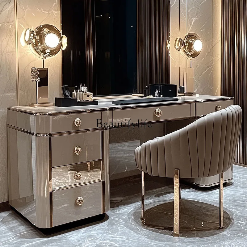 

Dresser, chest, integrated makeup table, microcrystalline stone countertop light luxury simple and modern high-end makeup table