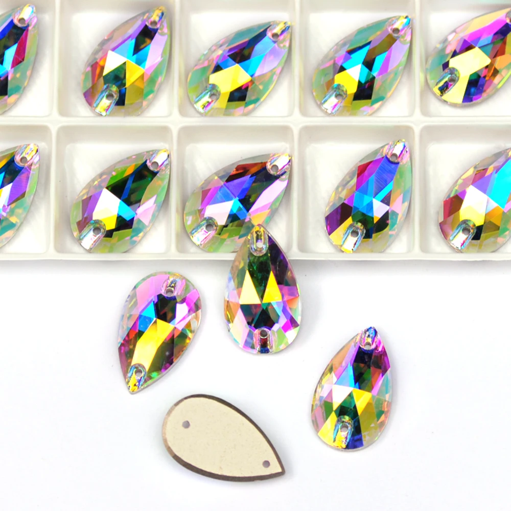 Charms Drop Crystal AB Strasssteine 3230 zum Aufnähen, große Strasssteine für Kleidungsstücke, Hochzeitskleider, Taschen und Dekorationen – Detail 3