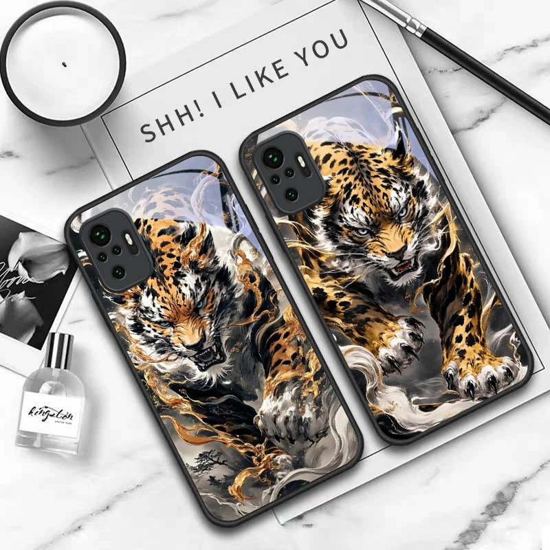 Funda de Teléfono de Cristal Negro Mighty Golden Leopard para Redmi Note 8 9 9S 12S 10 Pro 11 12 13 Pro+ 14 Pro 14C A3 12 13 K60 Ultra 13C