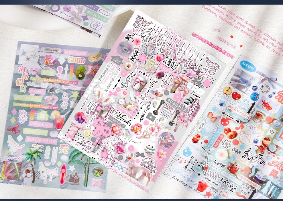 30 Blatt Kawaii Ins Roaming Dream Core Stanzsticker-Buch DIY Scrapbooking Dekoration Journal Ästhetische Aufkleber – Detail 8