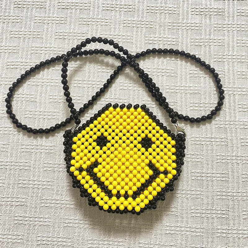 New fashionable and personalized handmade bead double-sided expression acrylic bag with niche design woven crossbody phone bag