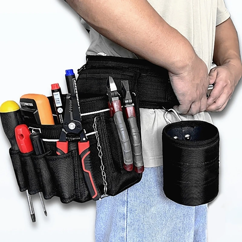 Thickened Wear Resistant Black Tool Belt Pouch for Screw and Nail Storage Portable Waist Bag Cylinder Utility Pouch 37JD