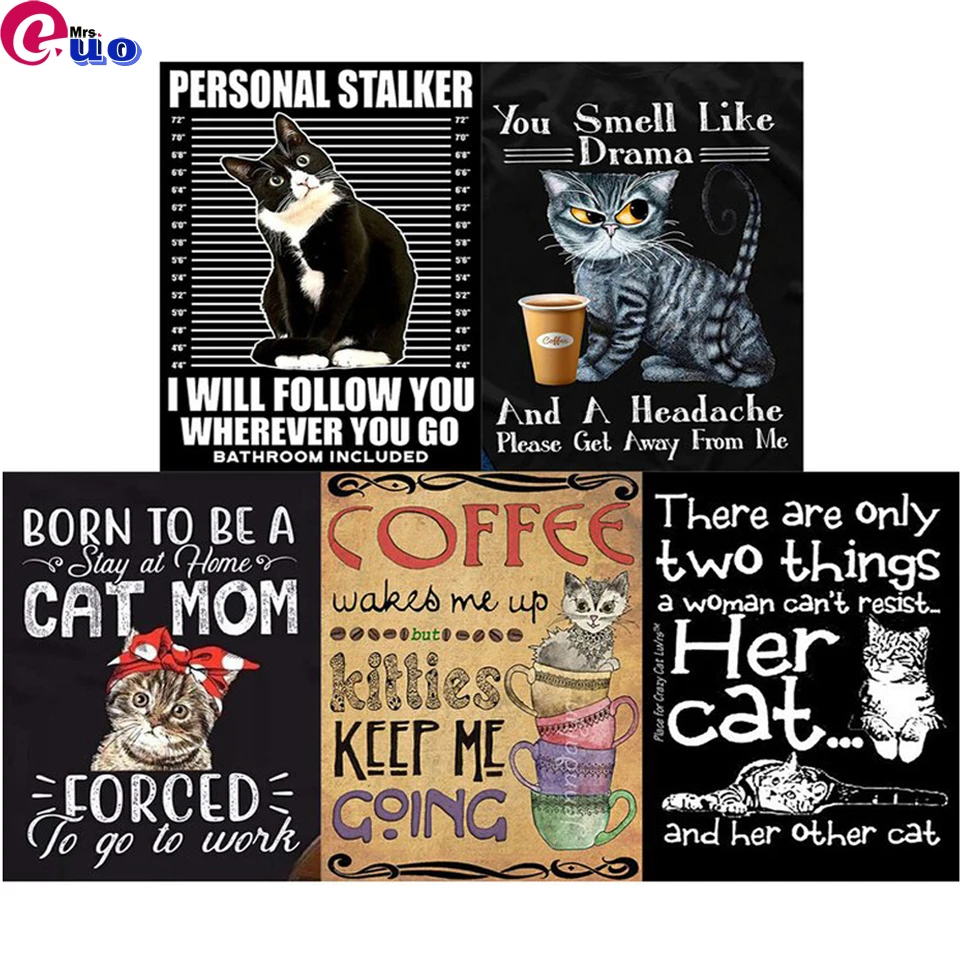 Black Cat Letter Full Diamond Painting Text Mosaic Cross Stitch Kits Embroidery Needlework Sets Bedroom Decoration Handicraft