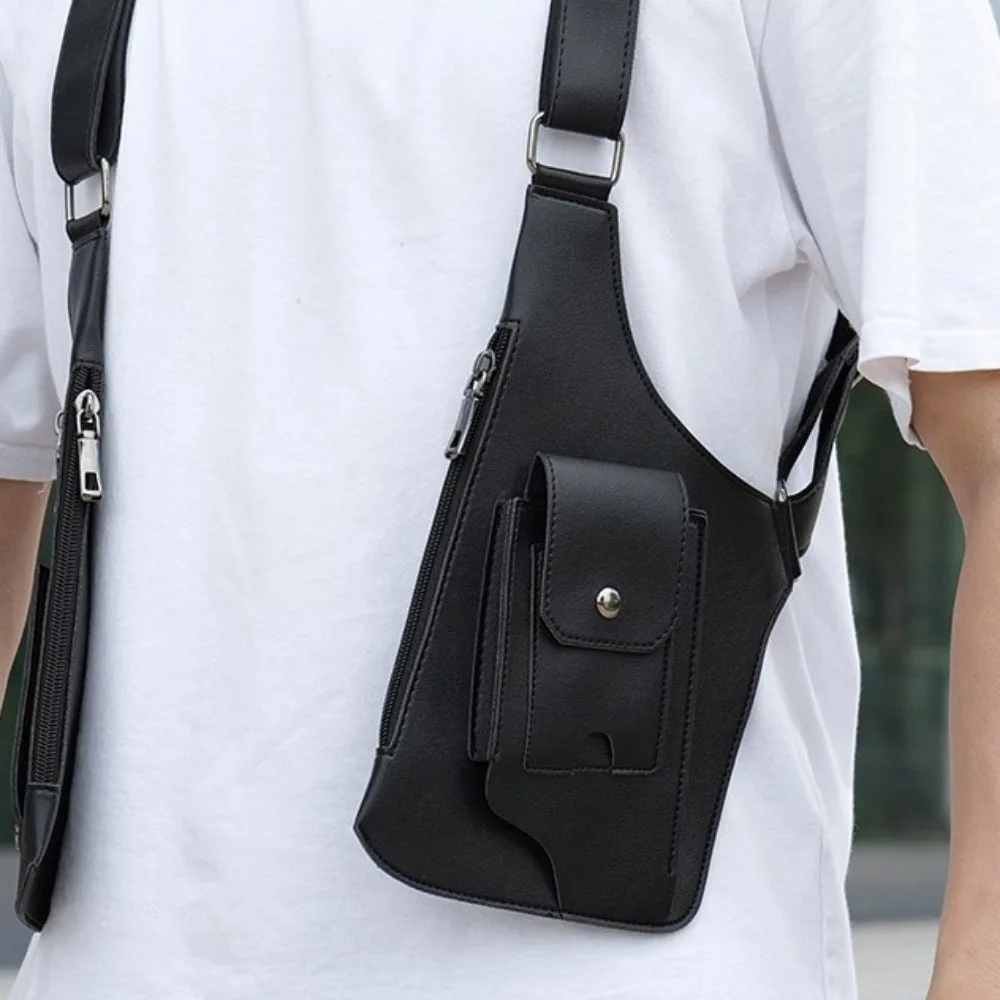 Leather Strap Underarm Strap Wallet Pocket Luxury Vintage Shoulder Harness Bag Double Hidden Pocket Vest Bag Mobile Phone Purse