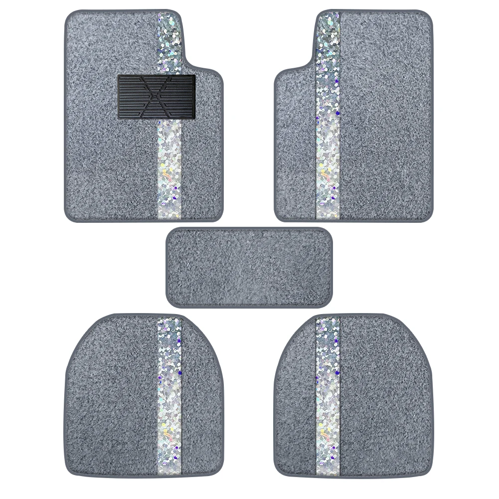 5 colorful striped grey velvet floor mats Waterproof and non-slip, suitable for off-road vehicles and trucks