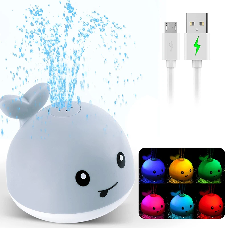 Upgraded Baby Rechargeable Bath Toy with Waterproof Light Up Whale Spray Water Bathtub for Toddlers Kids Pool Bathroom Toys