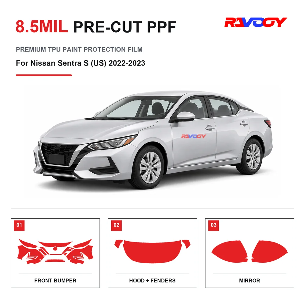 Precut PPF For Nissan Sentra S (US) 2022-2023 8.5mil TPU Clear Paint Protection Film Self Healing Hydrophobic Stone Chip Guard
