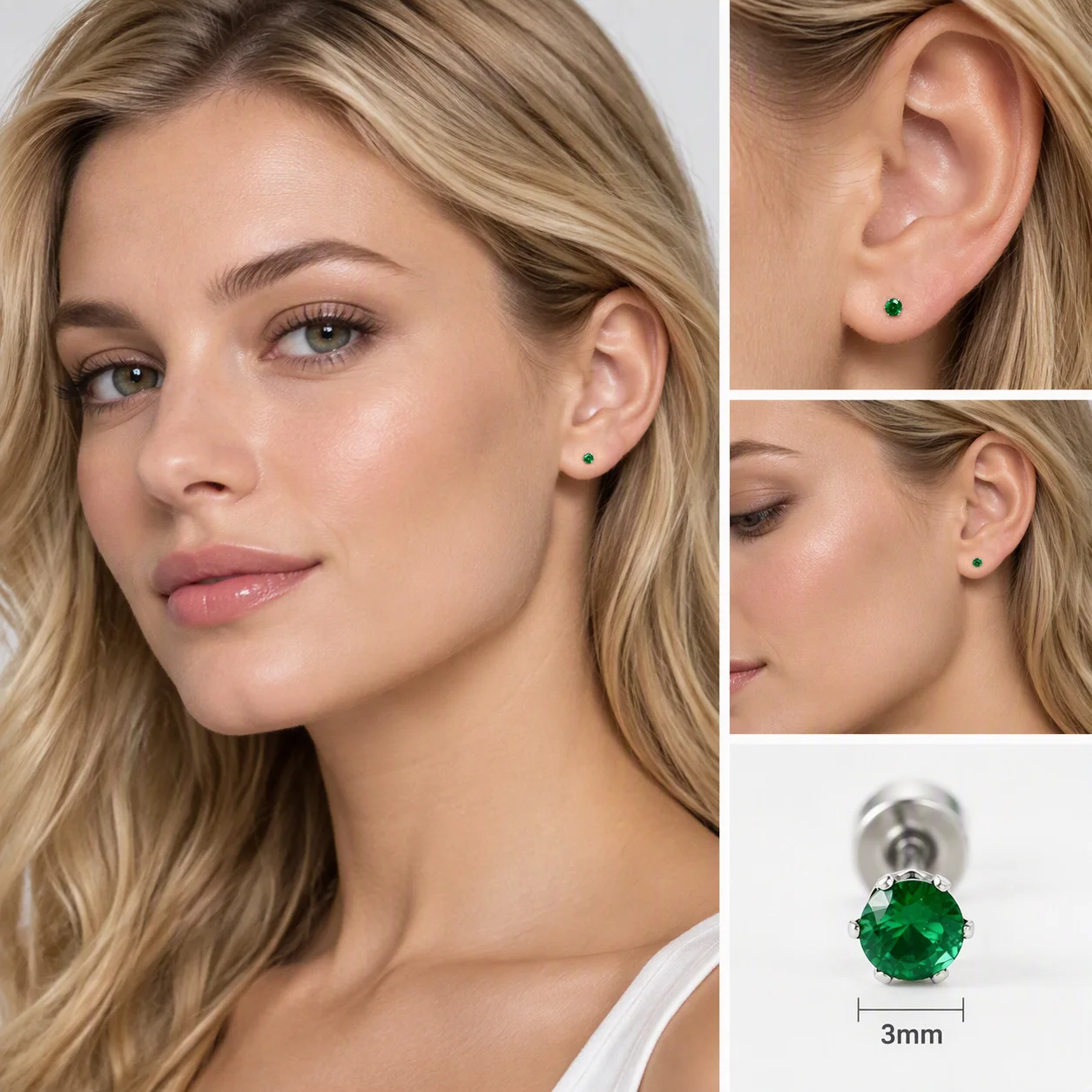 Shiny Round 3/4/5mm 12 Birthstone Multi Color Zircon Stud Earrings for Women Screw Back Ear Stainless Steel Men Gift Jewelry