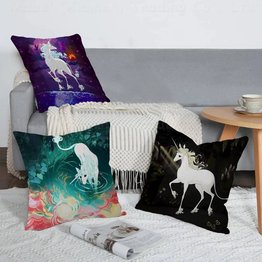 Anime T-The Last Unicorn Pillow Case Plush Fabric Soft Double Sided Print Sofa Cushion Cover Throw Pillow Covers