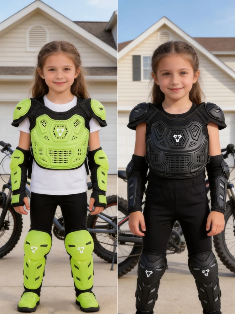 Kids Youth Children Motocross Protective Gear 5Pcs Set Vest Knee Elbow Pads Dirt Bike Off-Road Riding for Boys Girls Protective
