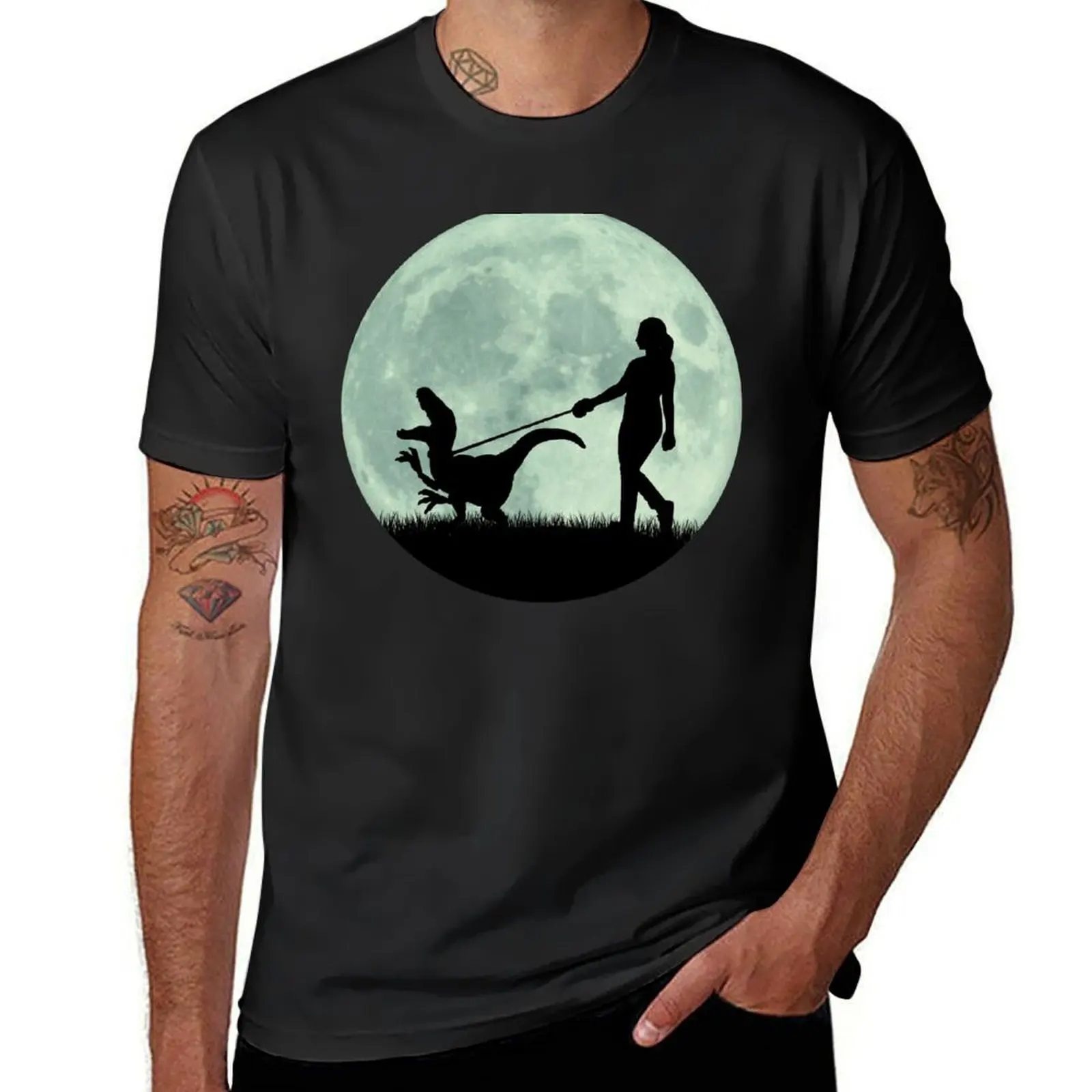 Midnight Raptor Walking In Front Of The Moon T-Shirt summer clothes anime clothes graphics Men's t-shirt