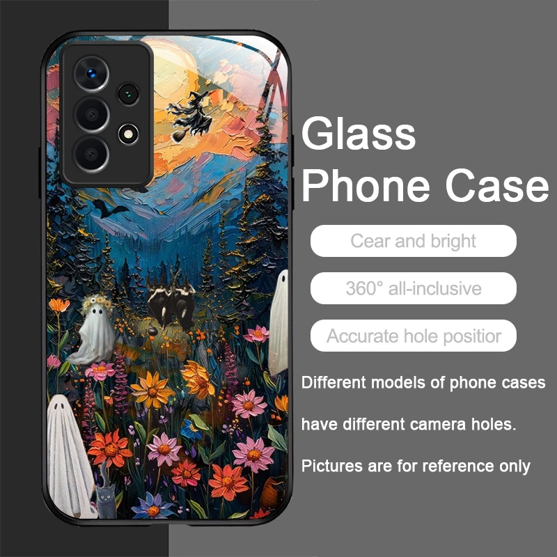 Custodia per telefono in vetro temperato con motivo artistico astratto fantasma divertente per Samsung Galaxy S25 Ultra S24 S23 Plus S22 S21 S20 FE A56 5G Cover