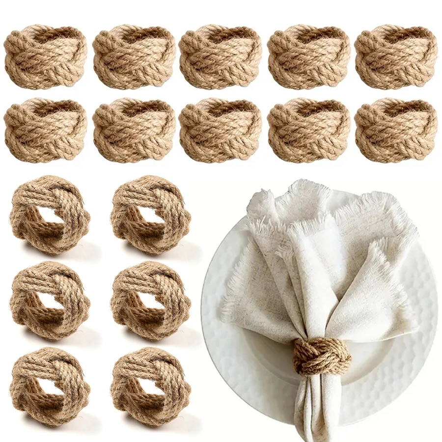 6-12 Stück/Set Jute-Serviettenring Gewebter Rustikaler Serviettenring Handgefertigter Serviettenhalter Schnallen für Landhaus-Esstischdekoration Prop ZYF