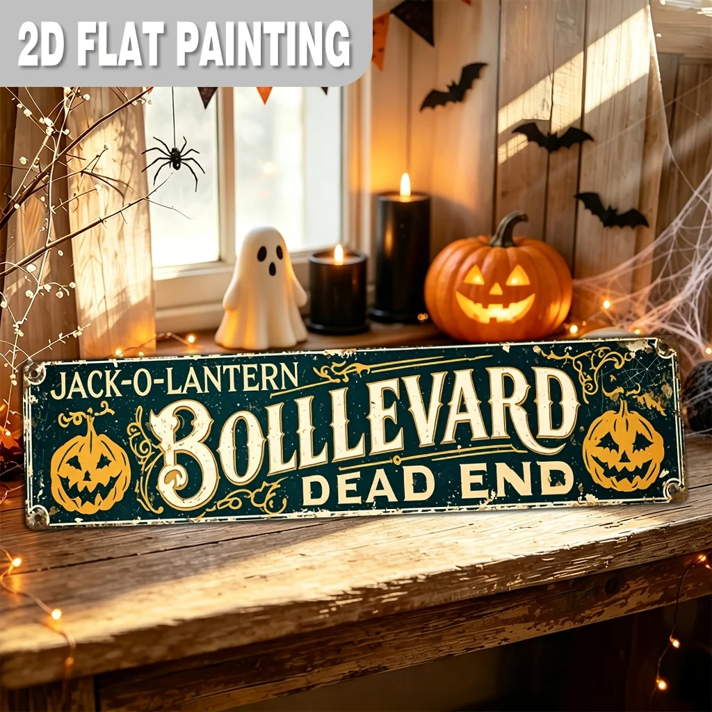 Vintage Halloween Street Sign Aluminum Wall Art, Waterproof Metal Plaque, Jack O Lantern Alley Decor for Porch Garden