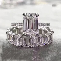 Eternity 925 Sterling Silver Engagement Wedding Band Rings for Women Bridal Emerald cut Diamond Promise Party Jewelry Gift