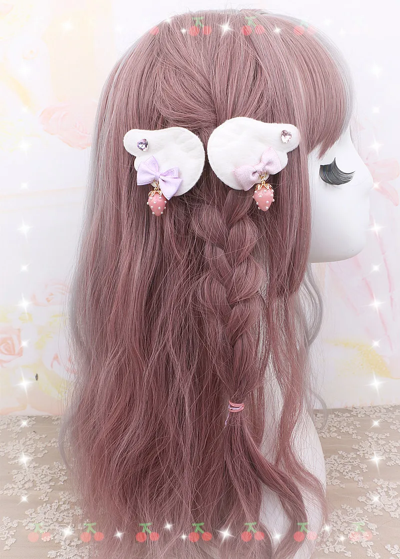 Jirai Kei Cute Cool Wings Hair Clips Strawberry Pendant Hairpin Rhinestone Handmade Small Bow Playful Girl's Gift Hairwear
