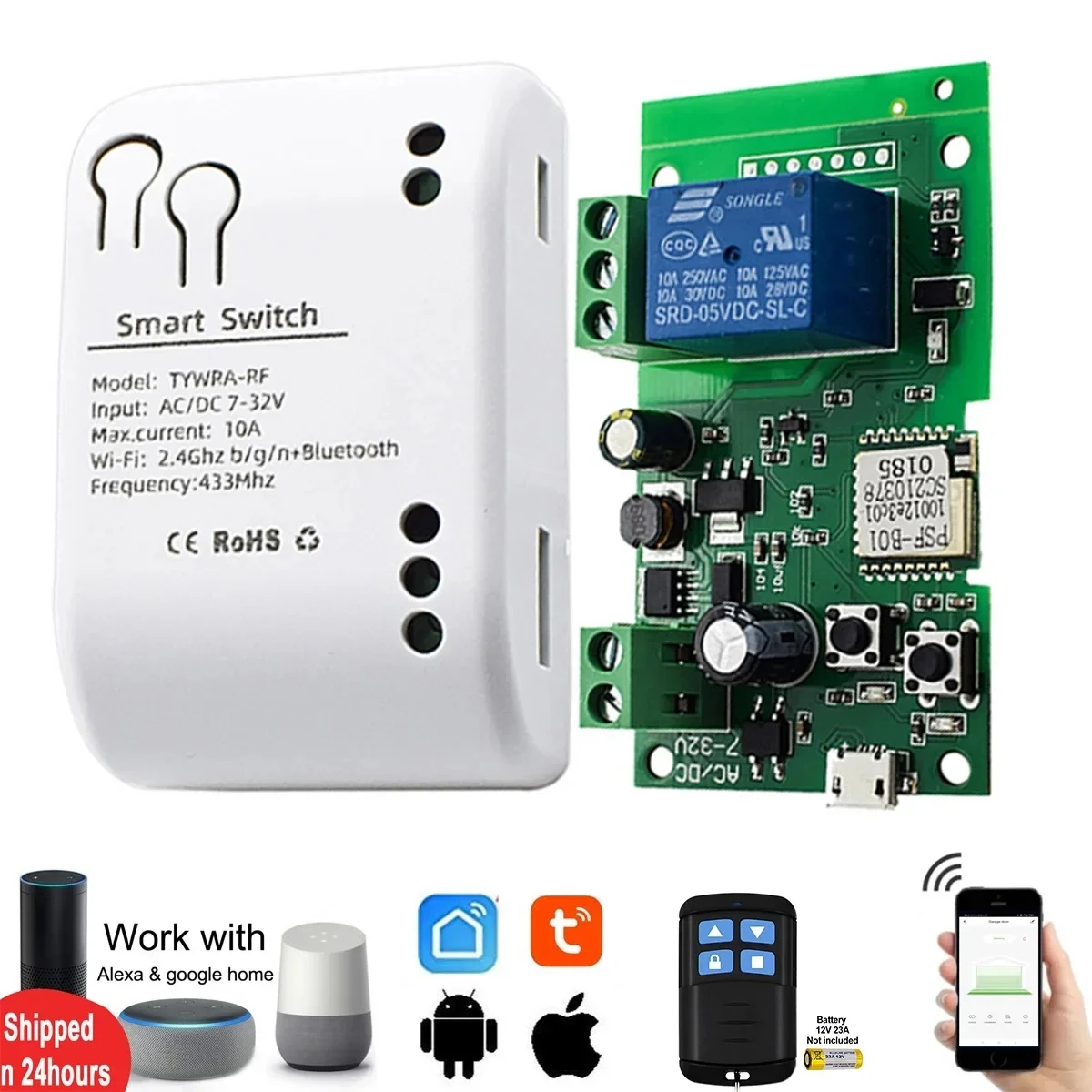 WiFi Switch Tuya 1CH Relay Smart Home Control Inching Module Motor Curtain Switch DC AC12V 24V 32V 220V Work With Alexa
