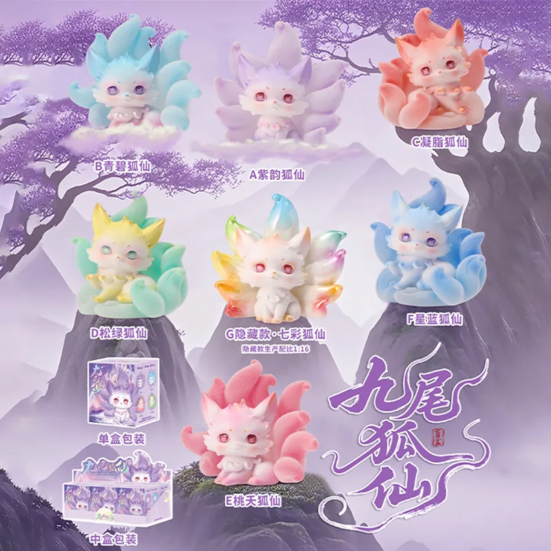 

Nine Tailed Fox Blind Box Chinese Style Flocked Mythical Figurine Desktop Decor Trendy Play Ornament Kids Holiday Gift Anime Toy