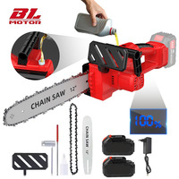 12-Inch Brushless Electric Chain Saw Cordless Handheld Home Chainsaw Garden Woodworking Pruning Tools with 2 21V Batteries