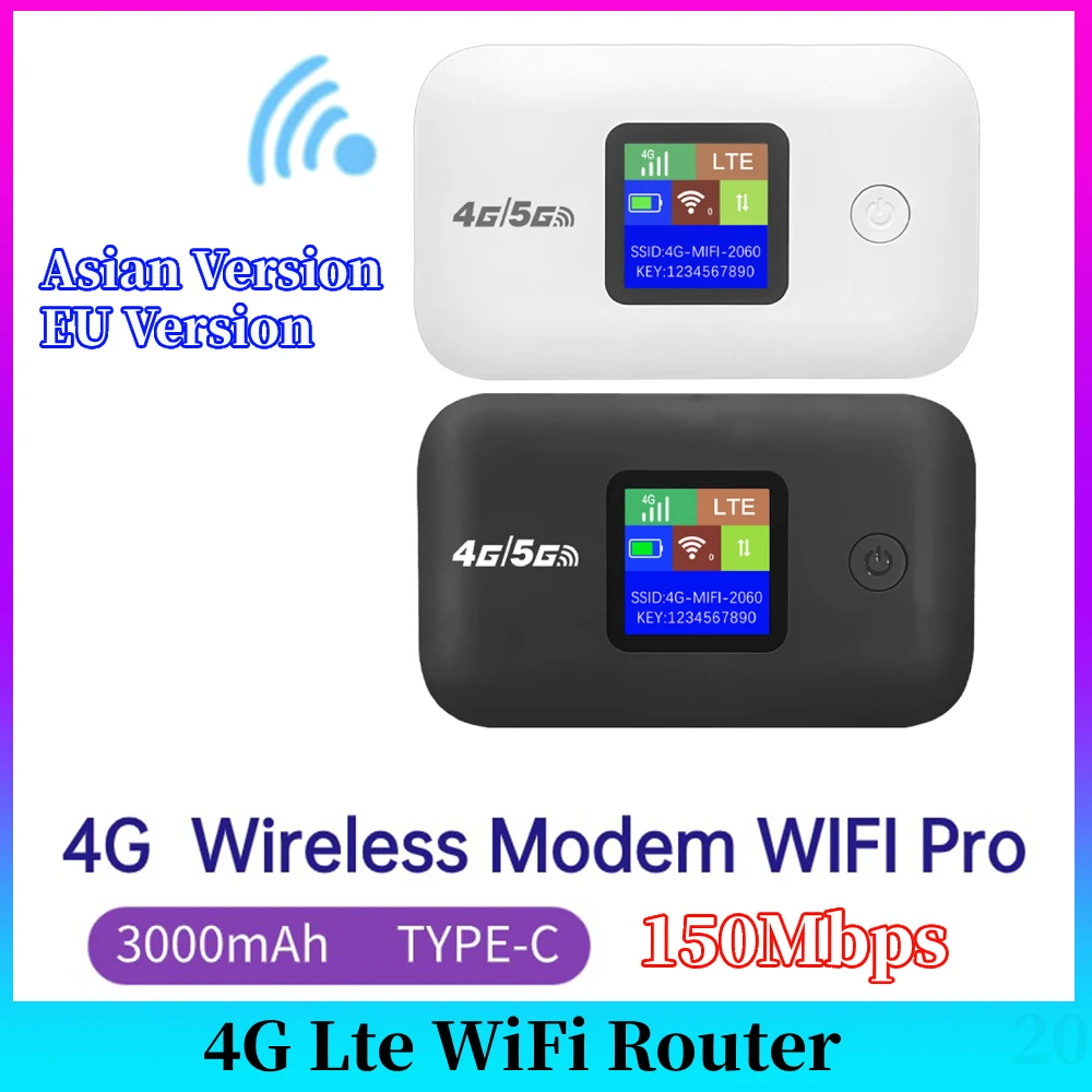 

Pocket Wireless WiFi 150Mbps Portable Wireless Modem 3000mAh Mini Outdoor WIFI Hotspot with SIM Card Slot 4G Pocket WiFi Router