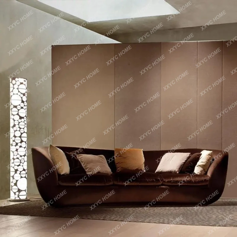 LModern neoclassical dark brown gray velvet fabric multi-person large apartment living room reception sofa