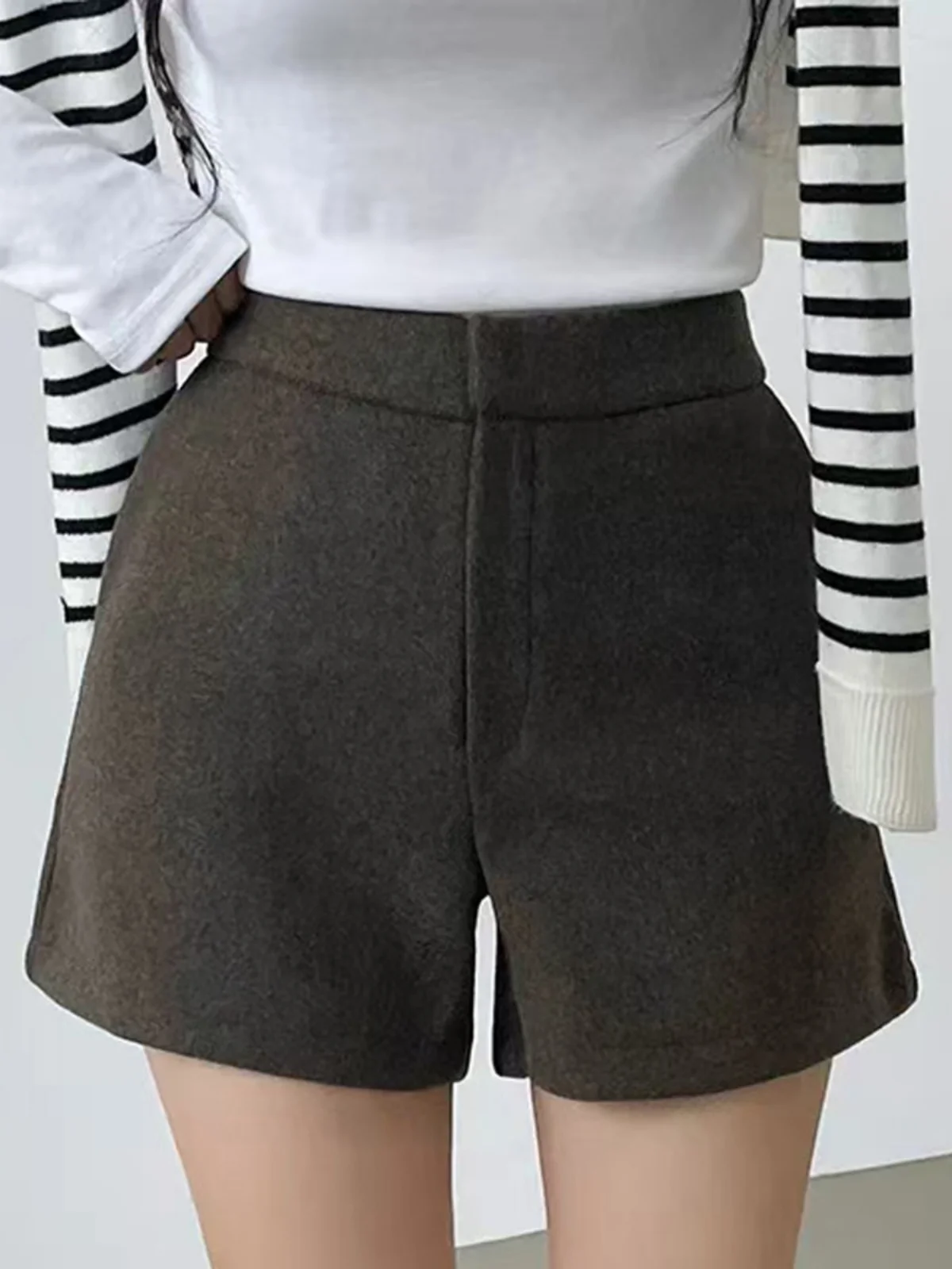 กางเกงลำลองฤดูหนาวสไตล์เกาหลีสำหรับผู้หญิง ผ้าขนสัตว์เทียม เอวสูง ทรงเข้ารูป ใส่สบาย