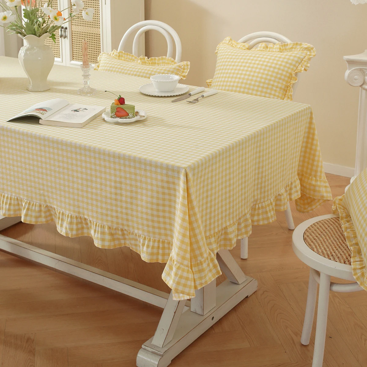 Karierte Tischdecke mit Rüschenrand für Zuhause, Hochzeit, Party, Festival, Küche, Weiche Faltbare Tischdecke mit Rüschenrand – Detail 7
