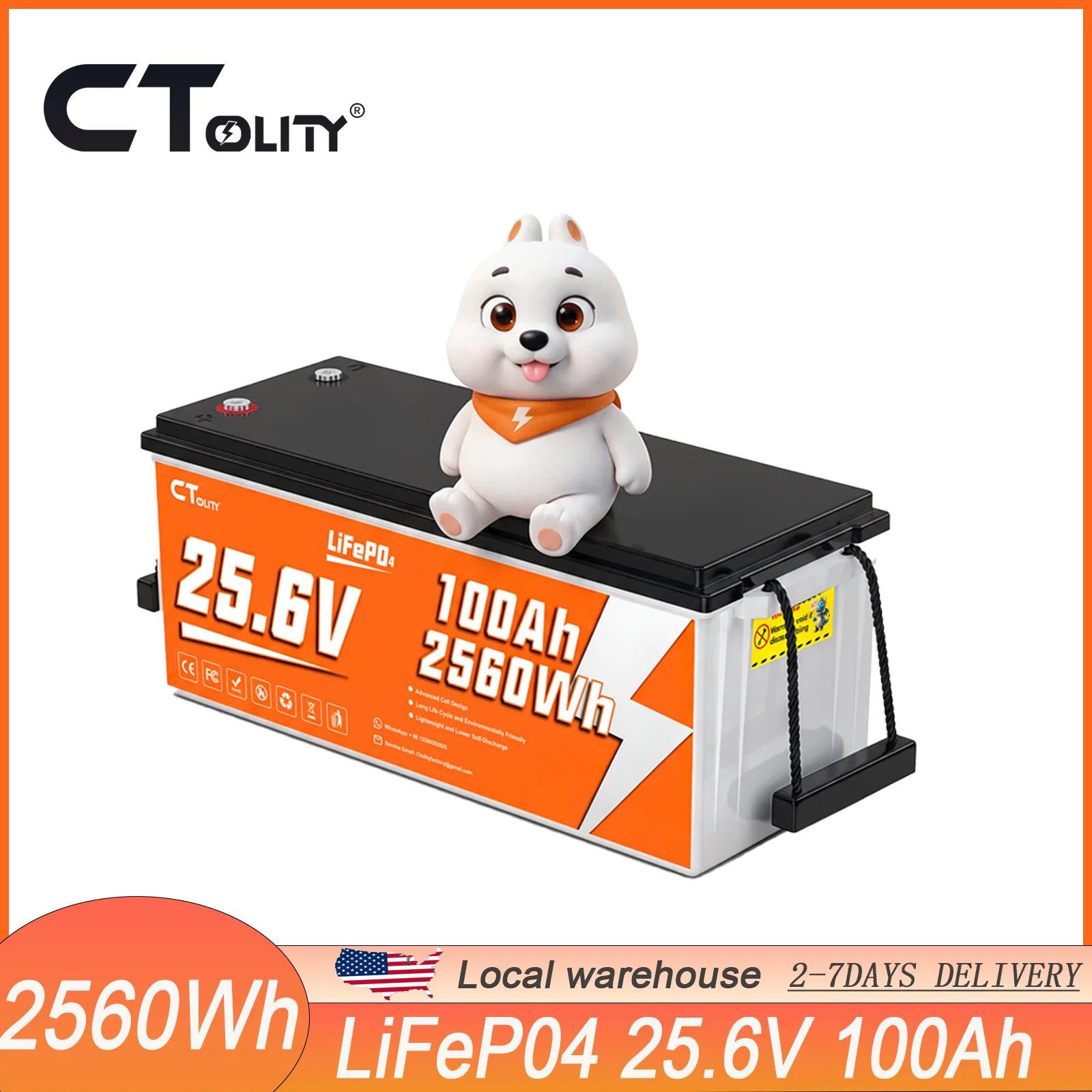 Grade A 24V 100Ah LiFePO4 Battery Built-in BMS Deep Cycle Rechargeable Lithium Battery Fast US Shipping for Golf Cart Marine