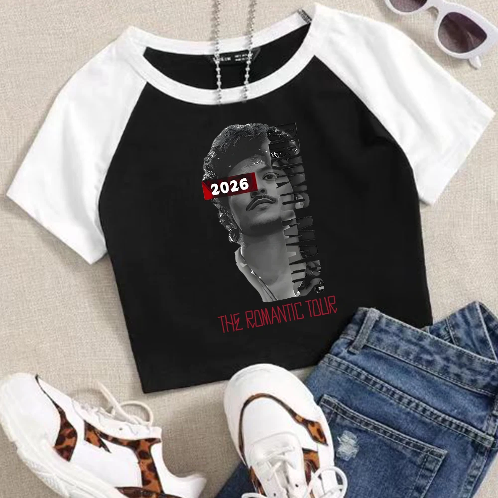 Bruno Mars The Romantic Tour 2026 Crop Tops Sexy Girls Hip Hop Shirt for Fans Gift