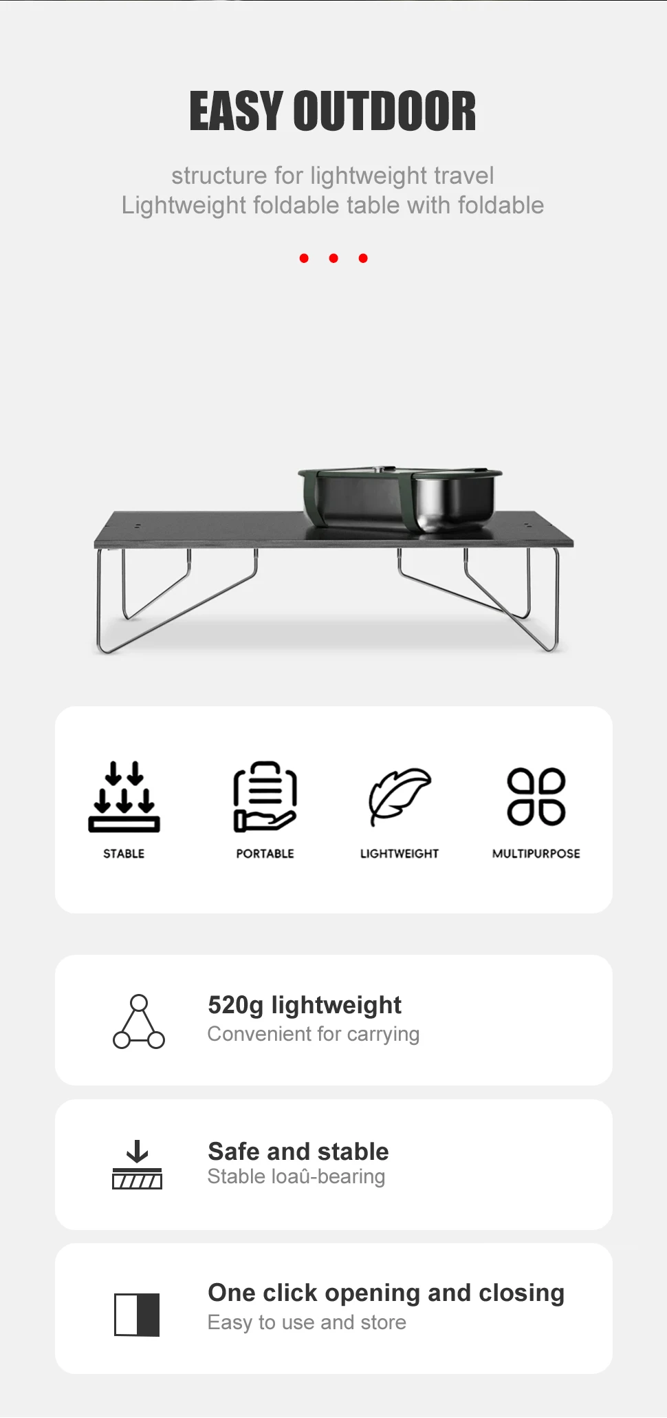 WESTTUNE Pop-Up Outdoor Mini tragbarer Tisch Ultraleichter klappbarer Couchtisch aus Aluminiumlegierung für Wandern, Picknick, Grillen, Campingbedarf – Detail 5