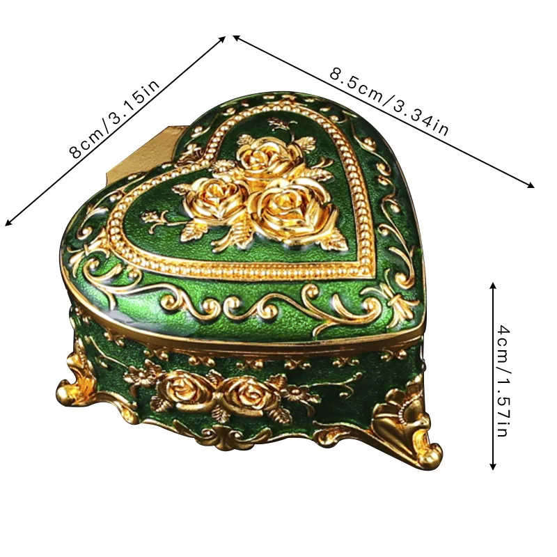 European Style Rose Pattern Jewelry Box Unique Heart Shape Trinket Organizer Ring Box Case Tabletop Decor