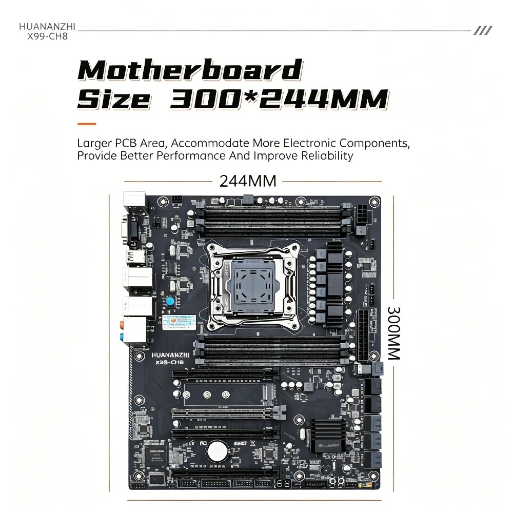 HUANANZHI LGA2011-3 X99 Motherboard X99 CH8 with CPU with RAM combo kit DDR4 RECC Non-ECC M.2 VGA Dual Gigabit Ethernet view 5