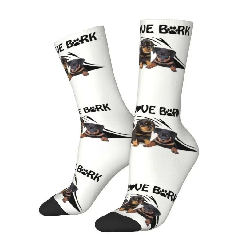 Novelty Printing Live Love Bark Rottweiler Puppies Socks for Women Men Stretchy Summer Autumn Winter Animal Dog Crew Socks