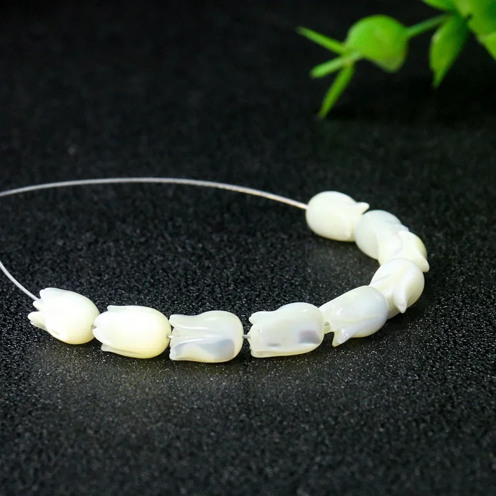 2PCS Natural Shell Beads Carved Tulip Rose Flower White Mother of Pearl Charms DIY Jewelry Making Accessory Necklace Earrings view 3