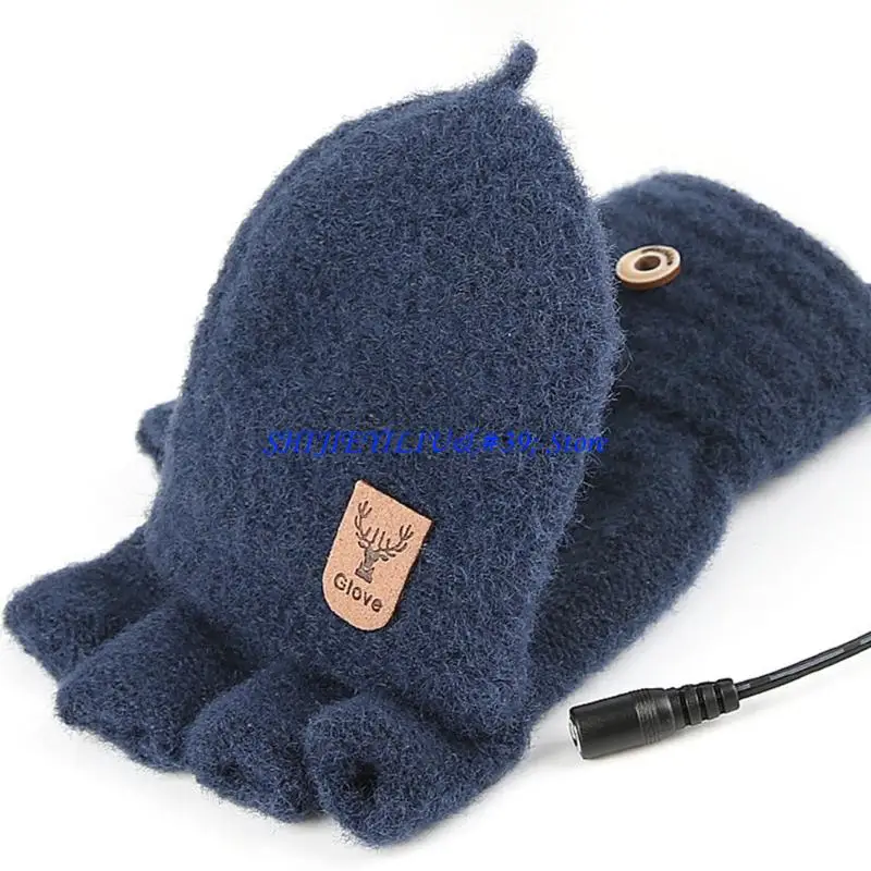 

E21F теплые USB-перчатки с системой отопления 5 В с откидной крышкой без пальцев с плюшевой подкладкой для