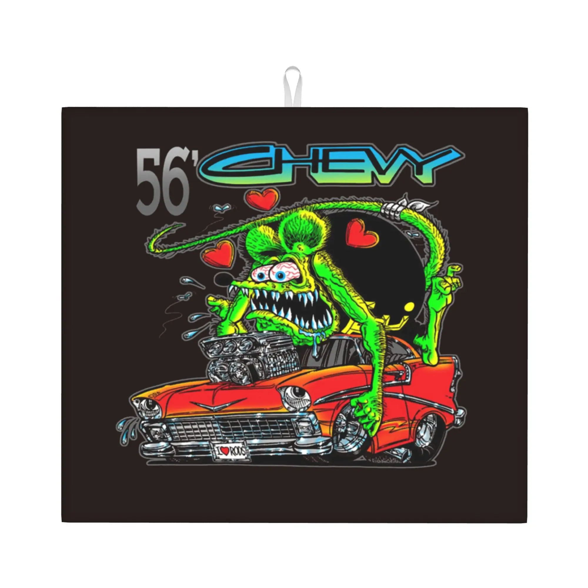 Rat Fink Drying Mat For Kitchen Waterproof Non‑Slip Oil Proof Reusable Cartoon Animation Bathroom Countertop Protector Mat