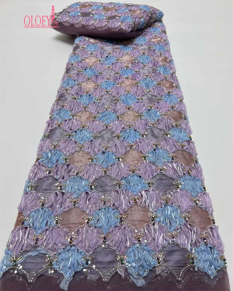 

OLOEY африканская кружевная ткань с блестками, высокое качество, французская кружевная ткань с бисером, нигерийская невеста для свадебного платья